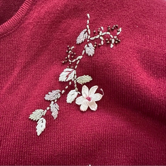Victoria Harbour Vtg Cardigan Burgundy Beaded Cottagecore Granny Embroidery Sz M - Picture 11 of 12
